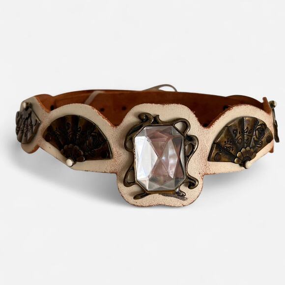 Rare Vintage Diesel Statement Leather Belt with Jewel & Fan Detail –Unique Piece - Picture 2 of 6